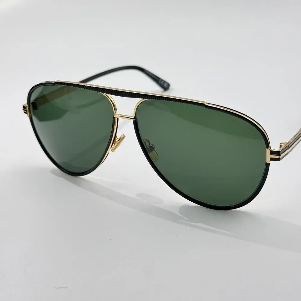 Tom Ford Sunglasses Rupert-02 TF1340 01N Black Aviator Frame Green Lens 63mm New